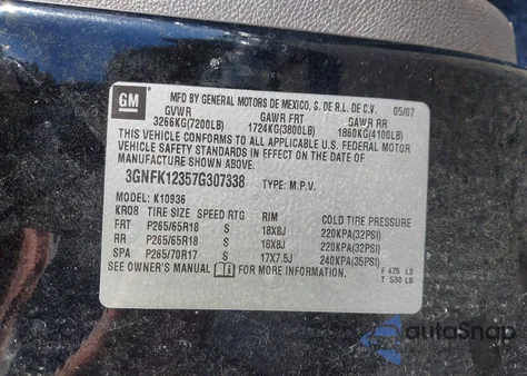 2007 Chevrolet Avalanche 1500 Lt z USA, uszkodzony, nr VIN 3GNFK12357G307338